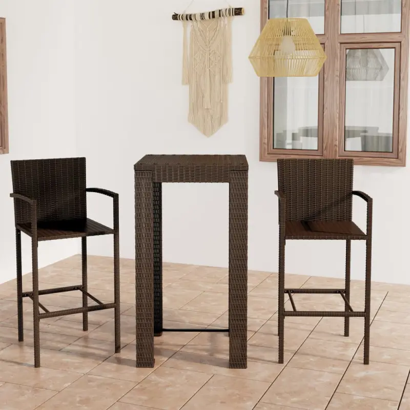 3-cz. zestaw mebli barowych z podłokietnikami, rattan PE, brąz