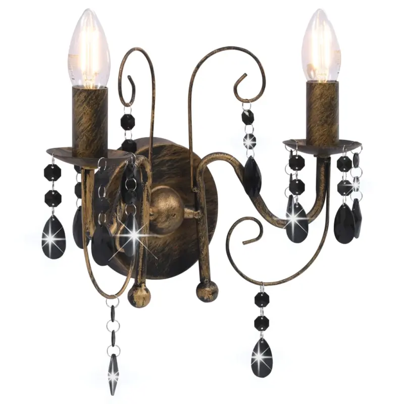 Lampa ścienna z koralikami, antyczna czerń, 2 żarówki E14