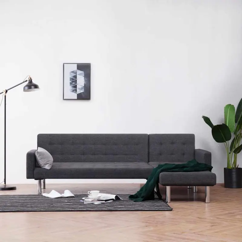 Sofa w kształcie litery L z funkcją spania Ciemnoszary poliester