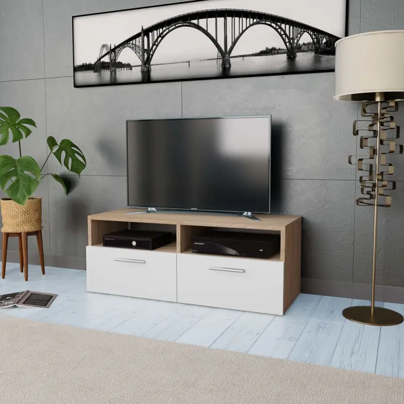 Szafka TV, 95x35x36 cm, materiał drewnopochodny, dębowo-biała