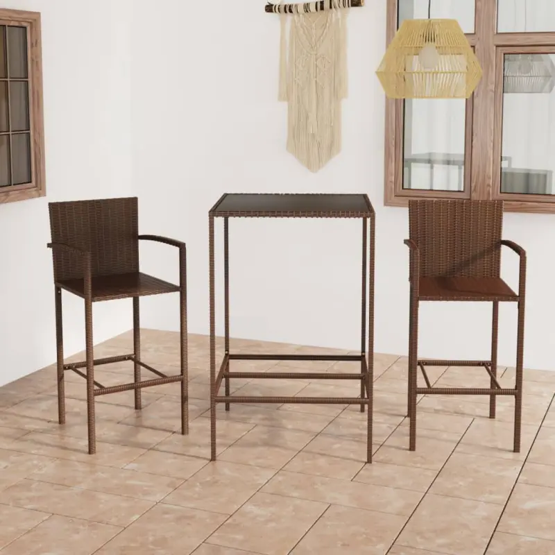 3-cz. zestaw mebli barowych do ogrodu, rattan PE, brązowy