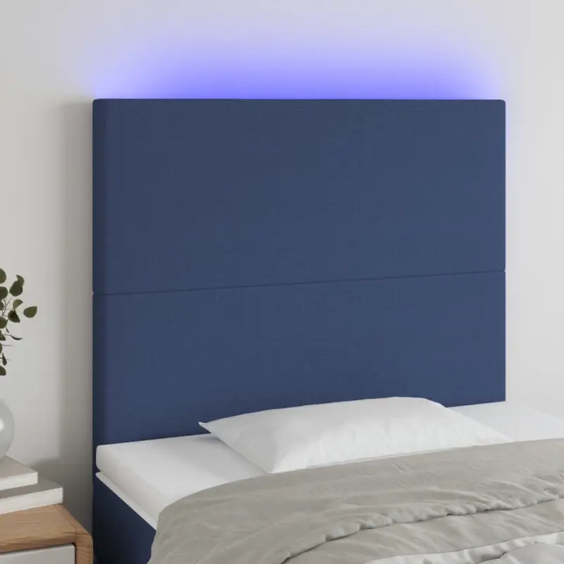 Zagłówek do łóżka z LED, niebieski, 80x5x118/128 cm, tkanina