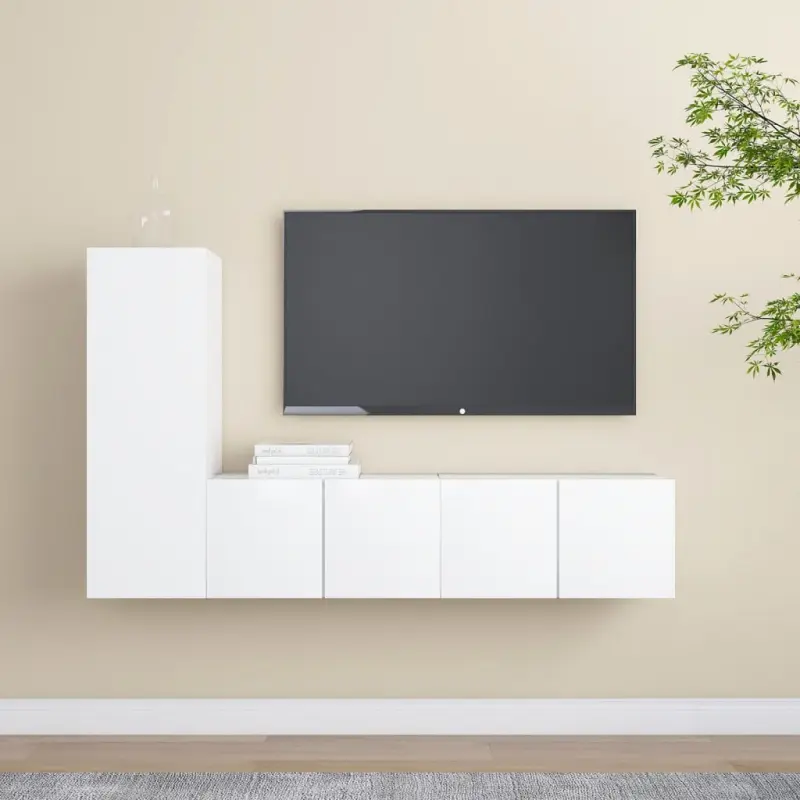 3-cz. zestaw szafek TV, biały, materiał drewnopochodny