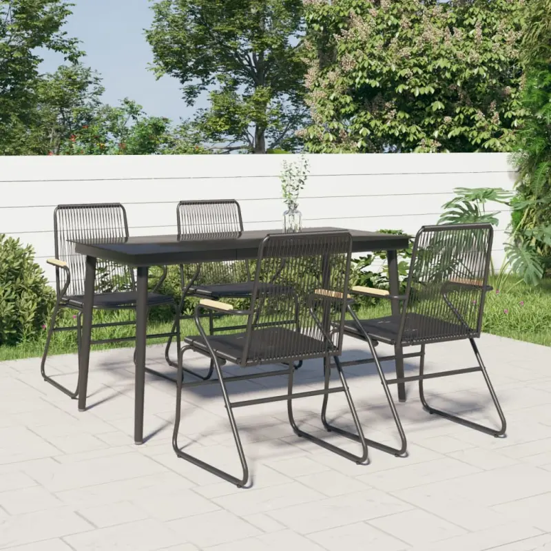 5-częściowy zestaw mebli ogrodowych, czarny, rattan PVC
