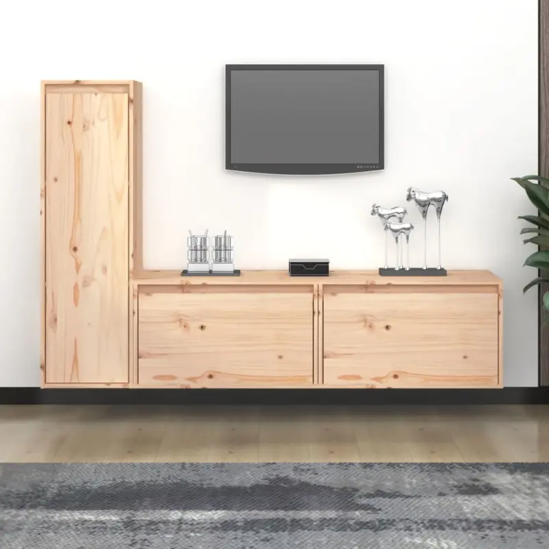 Szafki pod TV, 3 szt., lite drewno sosnowe