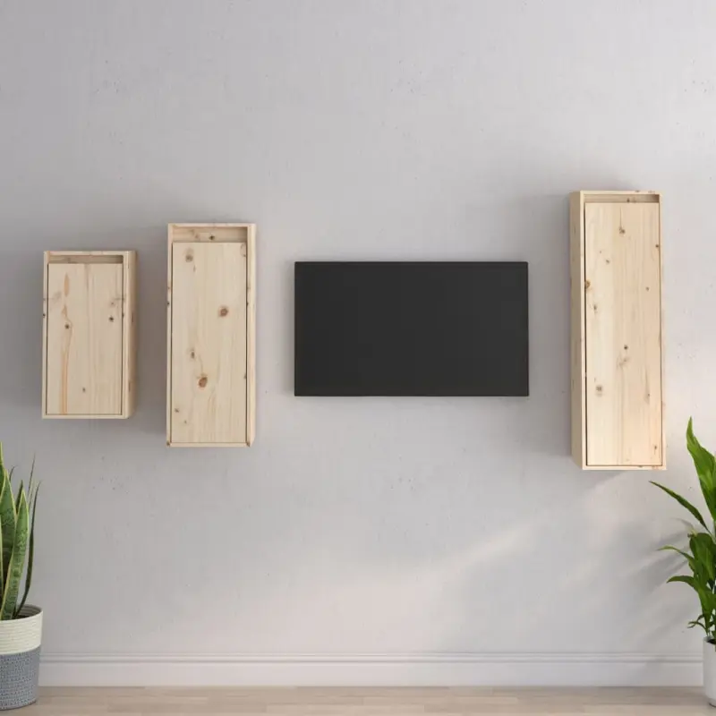 Szafki pod TV, 3 szt., lite drewno sosnowe