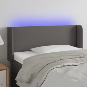 Zagłówek do łóżka z LED, szary, 93x16x78/88 cm, sztuczna skóra