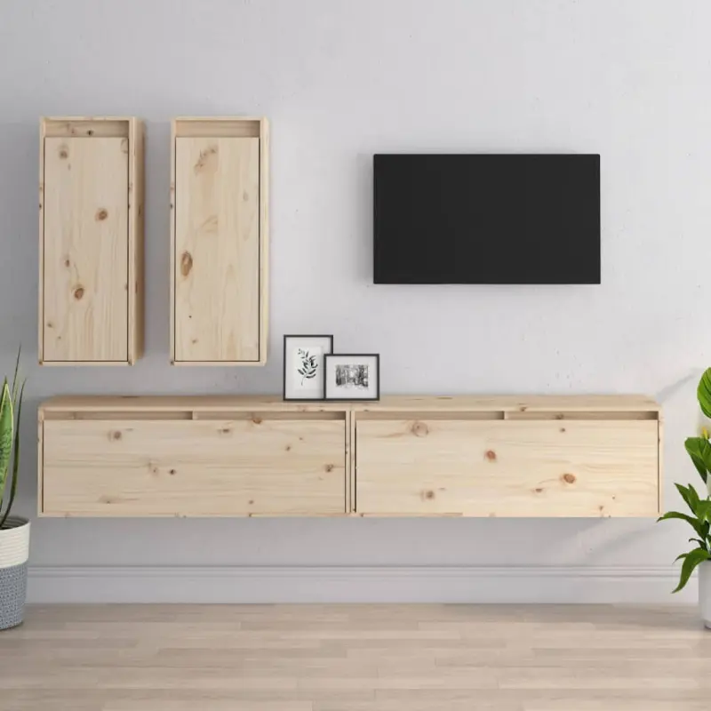 Szafki pod TV, 4 szt., lite drewno sosnowe