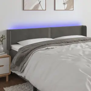 Zagłówek do łóżka z LED, ciemnoszary, 203x16x78/88 cm, aksamit