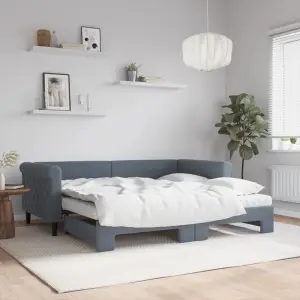 Sofa rozsuwana z materacami, ciemnoszara, 90x190 cm, aksamit