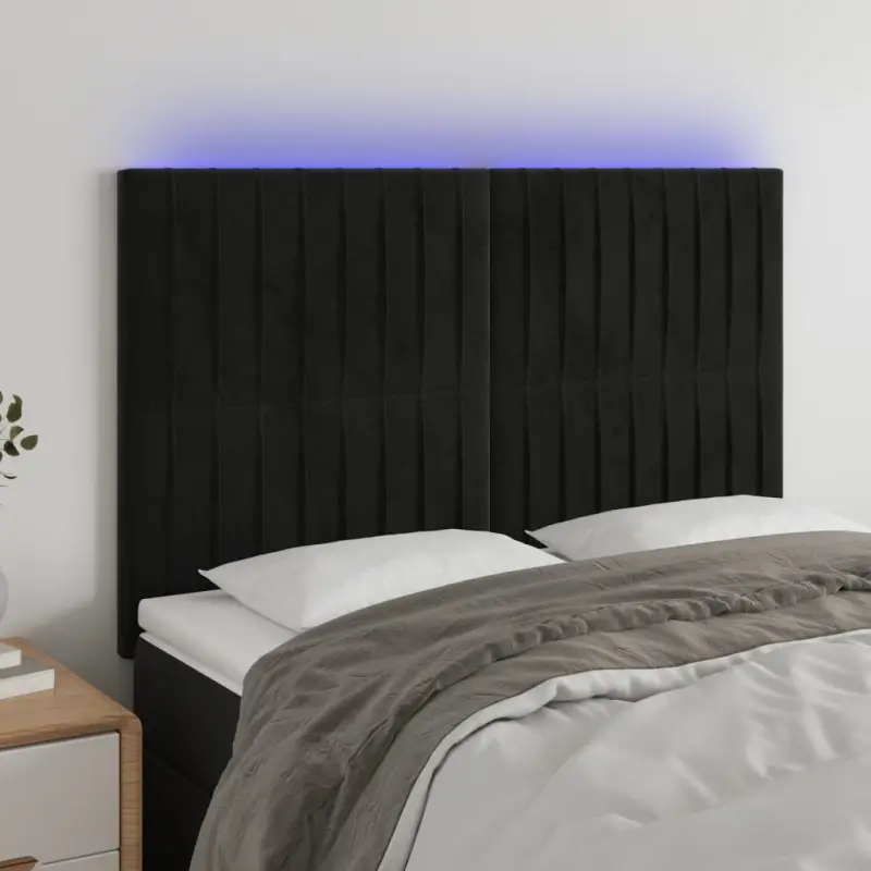 Zagłówek do łóżka z LED, czarny, 144x5x118/128 cm, aksamit