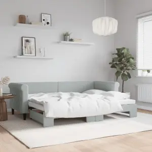 Sofa rozsuwana, jasnoszara, 80x200 cm, aksamit