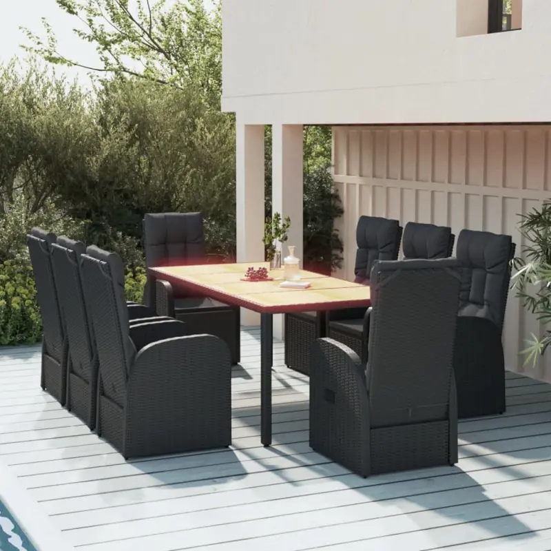 Meble ogrodowe 9-cz. zestaw z czarnym rattanem PE i poduszkami