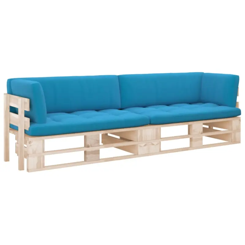 Sofa 2-os. z palet, z poduszkami, impregnowane drewno sosnowe