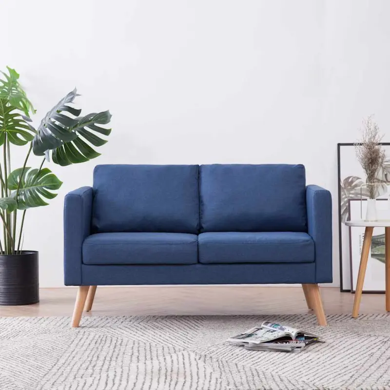 2-osobowa sofa tapicerowana tkaniną, niebieska