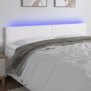 Zagłówek do łóżka z LED, biały, 180x5x78/88 cm, sztuczna skóra