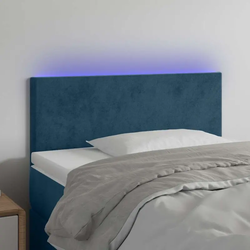 Zagłówek do łóżka z LED, ciemnoniebieski 80x5x78/88 cm, aksamit