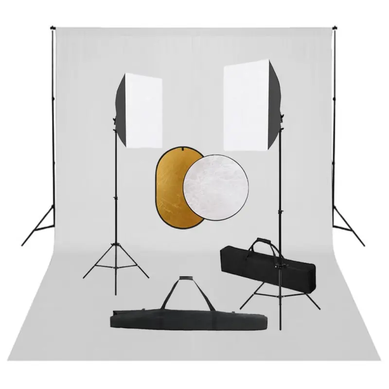 Zestaw studyjny z lampami softbox, tłem i blendami