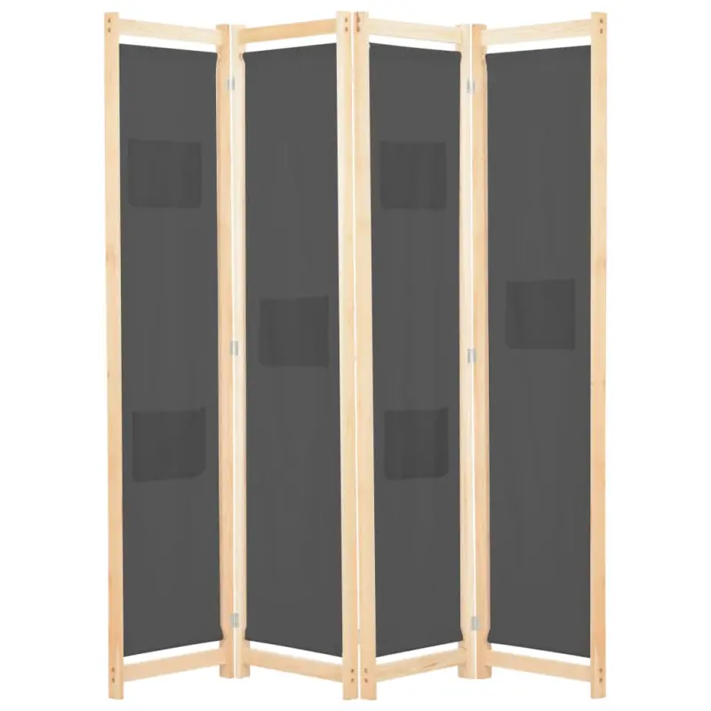 Parawan 4-panelowy, szary, 160x170x4 cm, tkanina