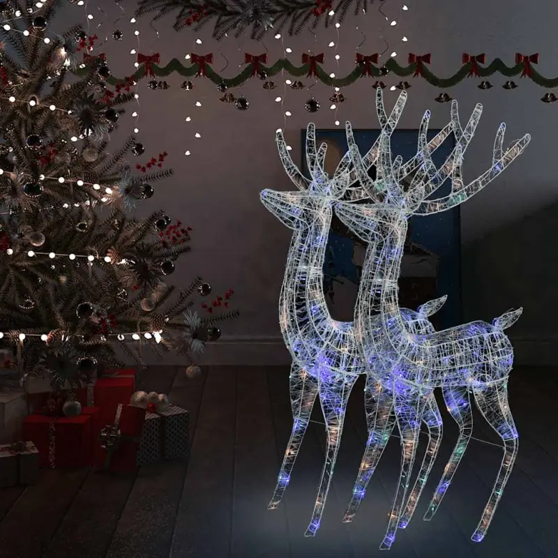 Renifery z akrylu XXL, 2 szt., 250 kolorowych LED, 180 cm