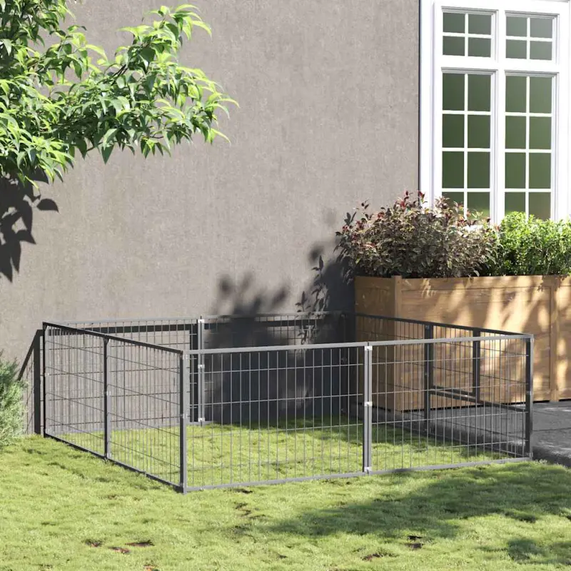 Kojec dla psa, srebrny, 4 m², stalowy