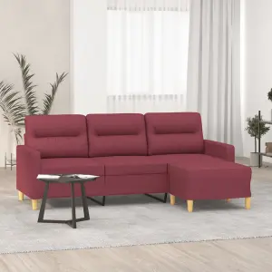 3-osobowa sofa z podnóżkiem winna czerwień 180 cm, tkaniną