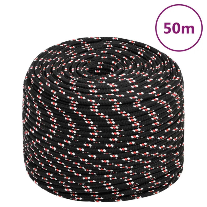 Linka żeglarska, czarna, 6 mm, 50 m, polipropylen
