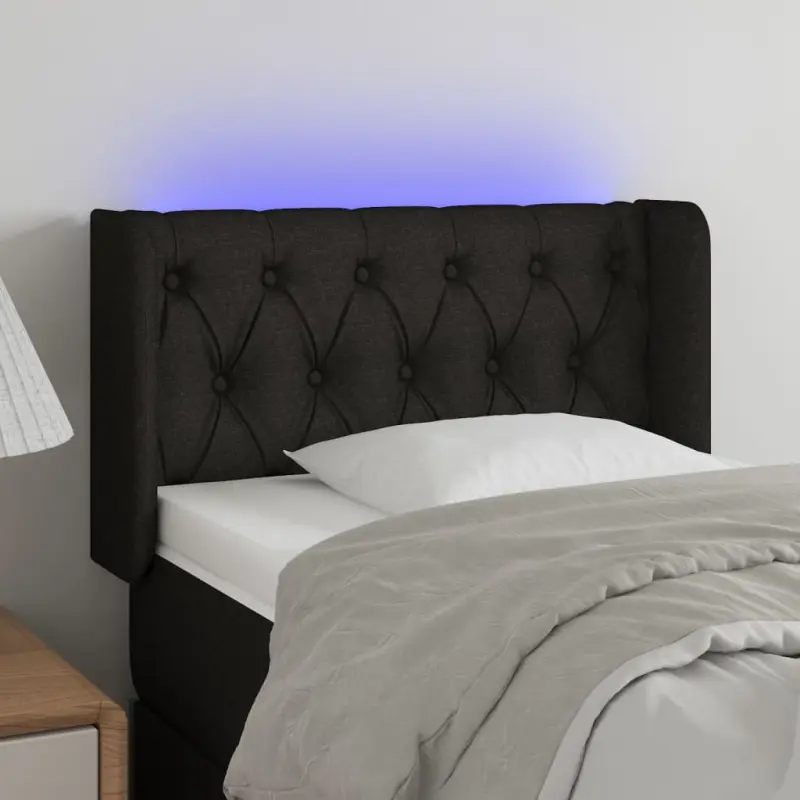 Zagłówek do łóżka z LED, czarny, 83x16x78/88 cm, tkanina