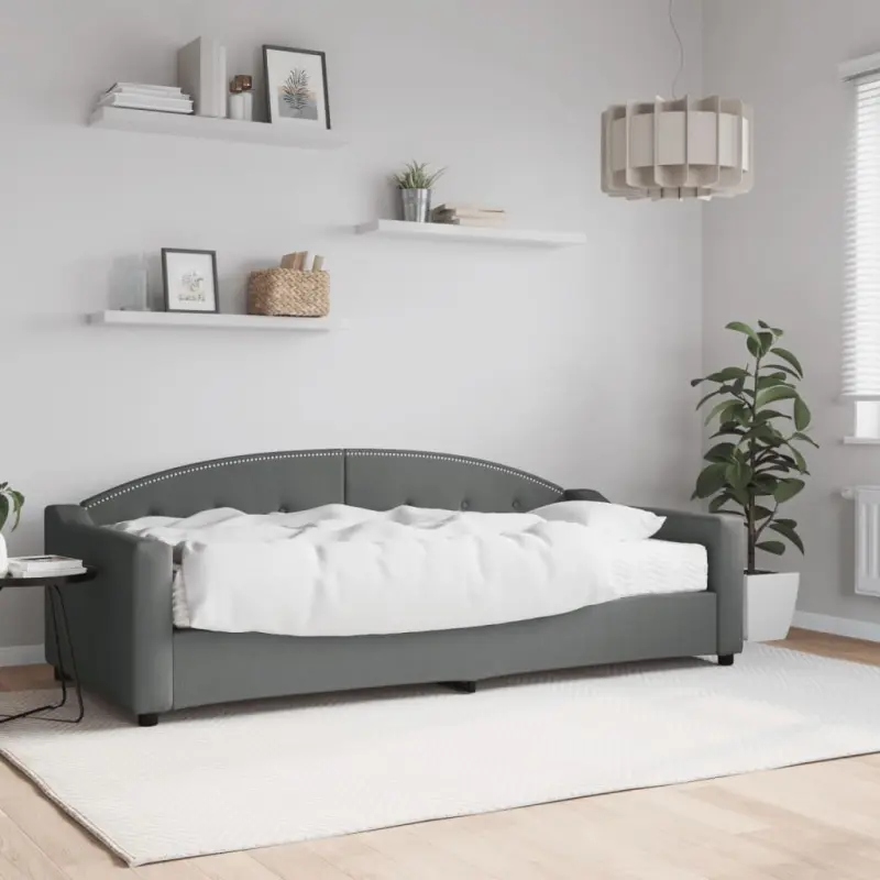 Sofa z materacem do spania, ciemnoszara, 90x200 cm, tkanina