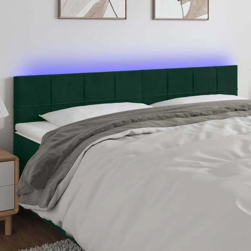 Zagłówek do łóżka z LED, ciemnozielony, 180x5x78/88 cm, aksamit
