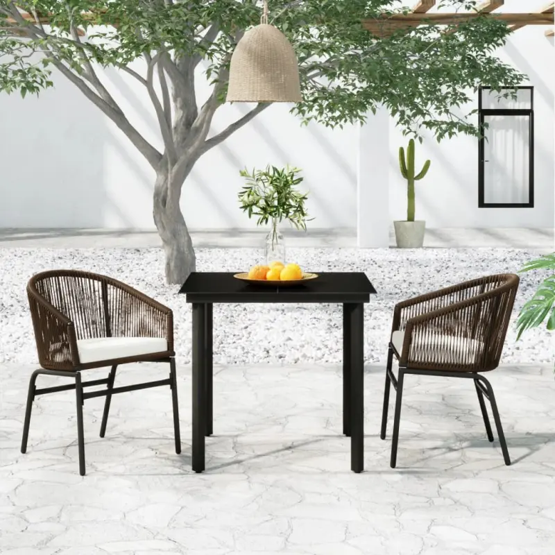 Meble ogrodowe 3-częściowe czarne z rattan PVC i stalowym stołem