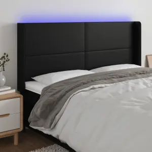 Zagłówek do łóżka z LED, czarny 163x16x118/128cm sztuczna skóra