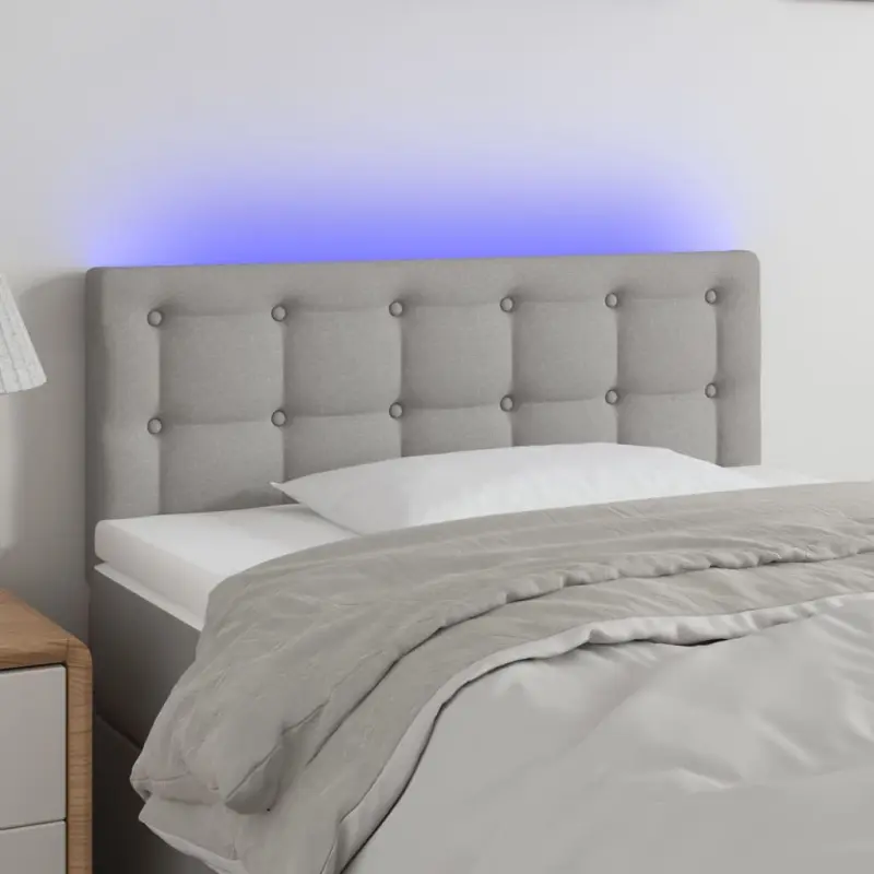 Zagłówek do łóżka z LED, jasnoszary, 80x5x78/88 cm, tkanina
