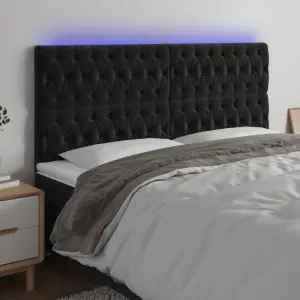 Zagłówek do łóżka z LED, czarny, 200x7x118/128 cm, aksamit
