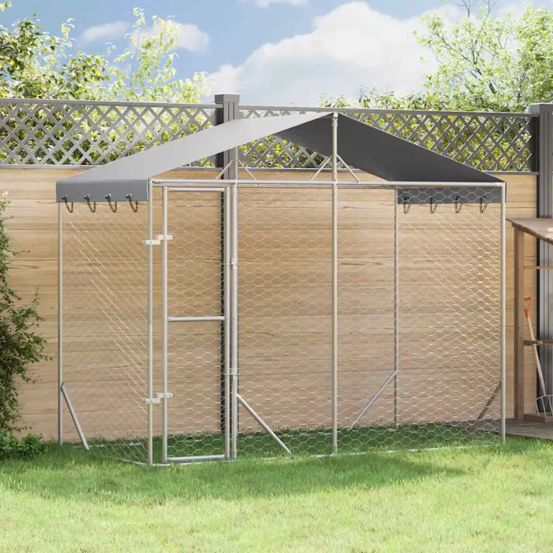 Kojec dla psa, z dachem, srebrny, 3x1,5x2,5 m, stal