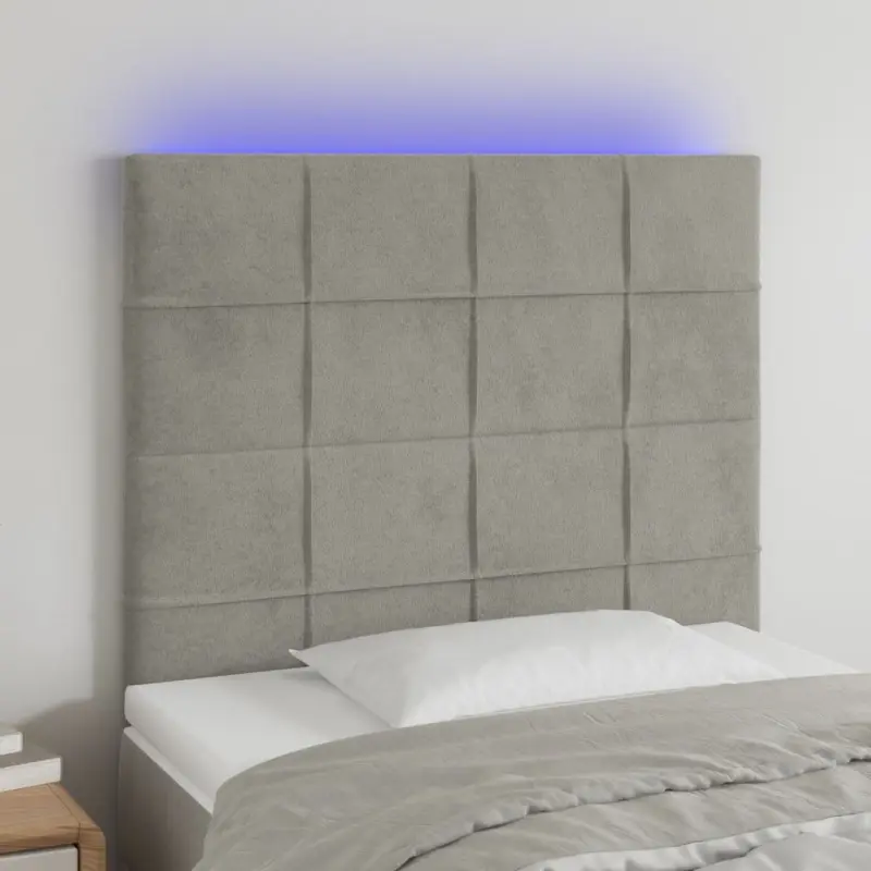 Zagłówek do łóżka z LED, jasnoszary, 80x5x118/128 cm, aksamit