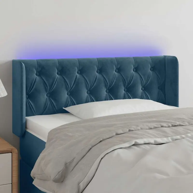 Zagłówek do łóżka z LED ciemnoniebieski 103x16x78/88 cm aksamit