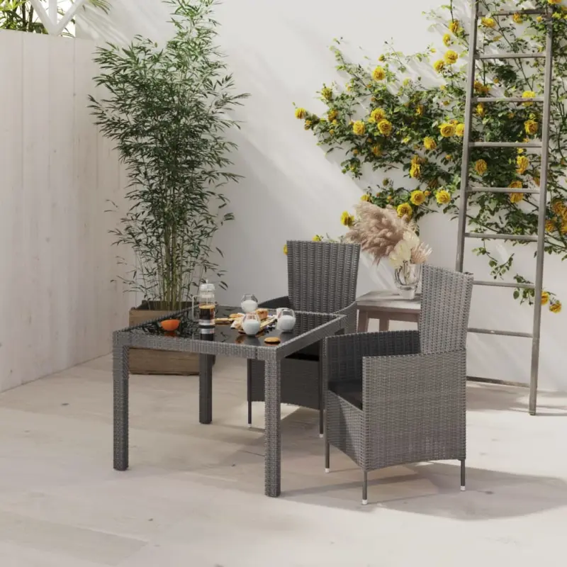 3-częściowy zestaw mebli ogrodowych + poduszki, rattan PE szary