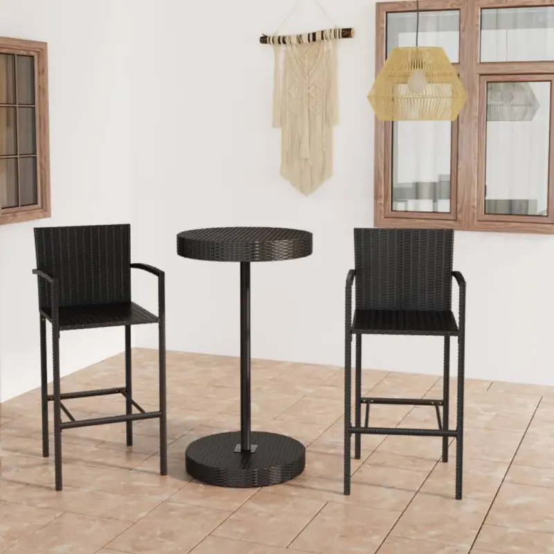 3-cz. zestaw mebli barowych, rattan PE, czarny