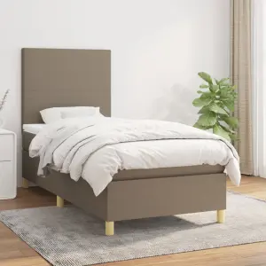 Łóżko kontynentalne z materacem, taupe, tkanina, 80x200 cm