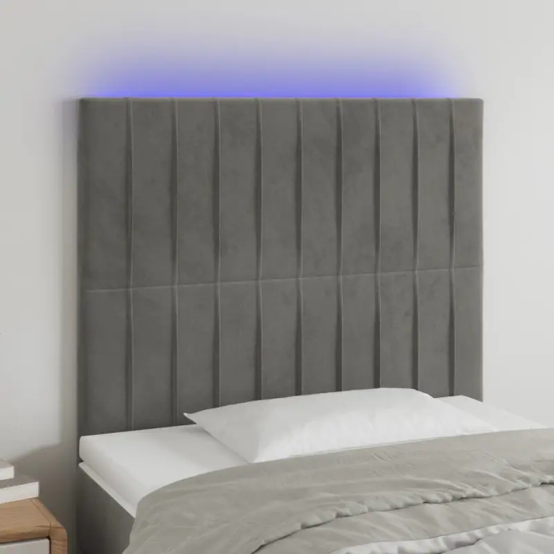 Zagłówek do łóżka z LED, jasnoszary, 90x5x118/128 cm, aksamit