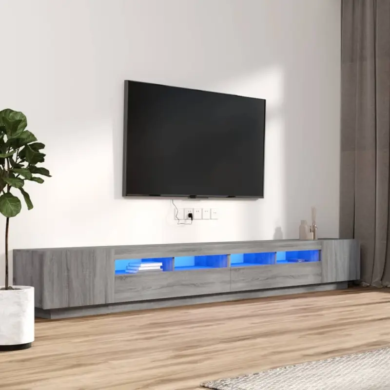 Zestaw 3 szafek TV z oświetleniem LED, szary dąb sonoma