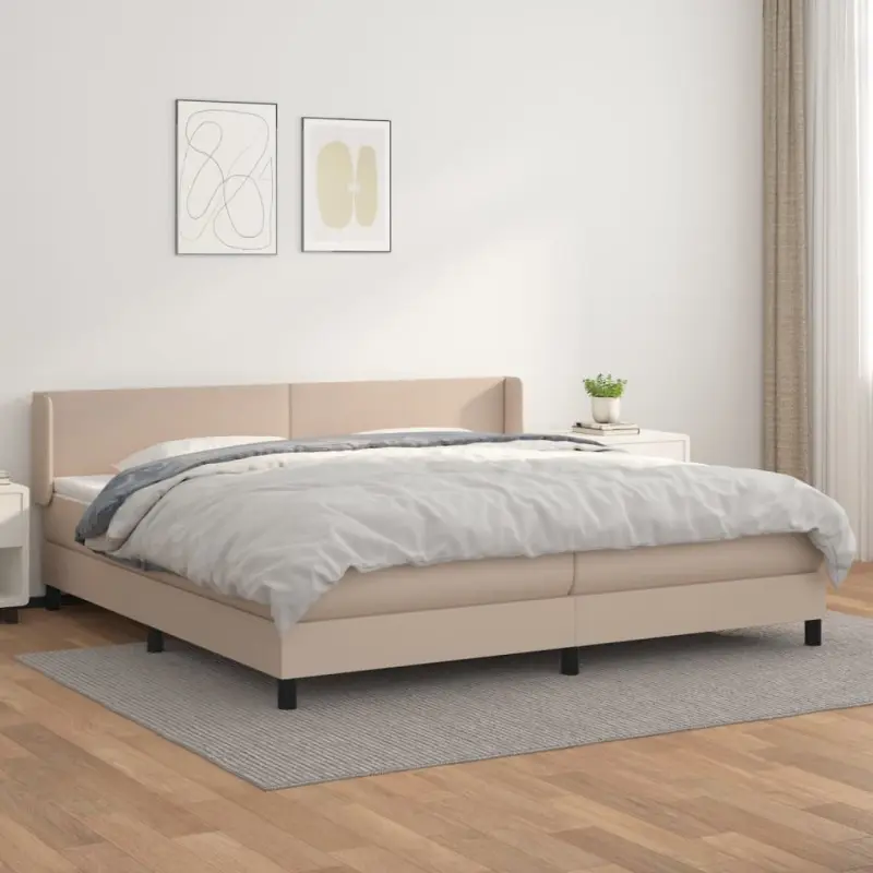 Łóżko kontynentalne z materacem, cappuccino ekoskóra 200x200 cm