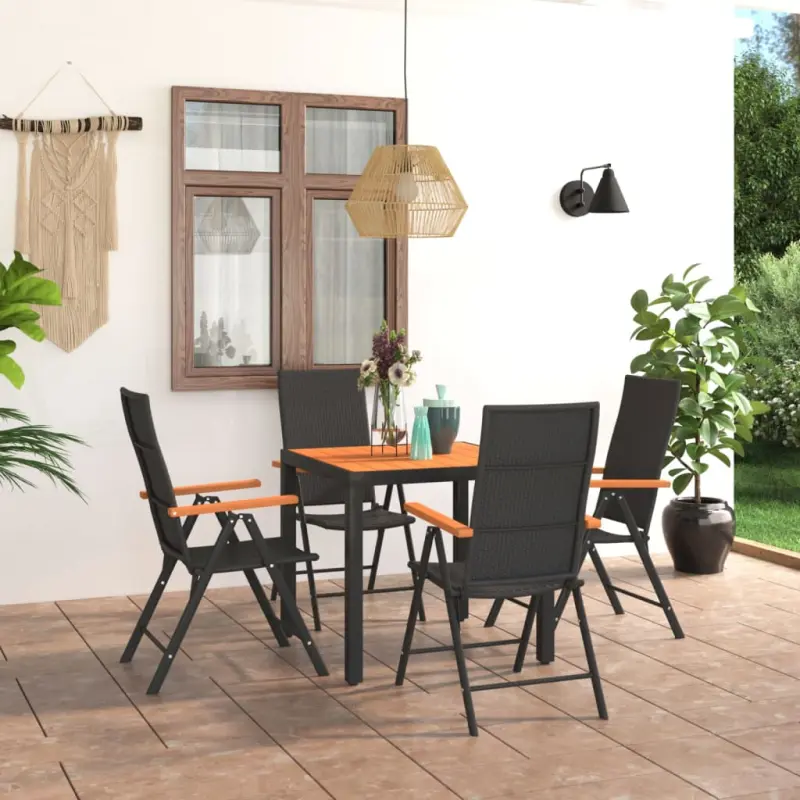 Meble ogrodowe 5-częściowe czarno-brązowe rattan PE WPC aluminium