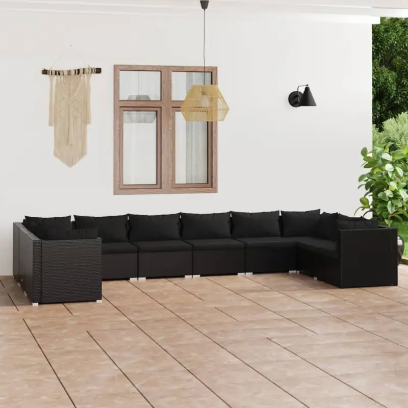 10-cz. zestaw mebli do ogrodu, poduszki, rattan PE, czarny