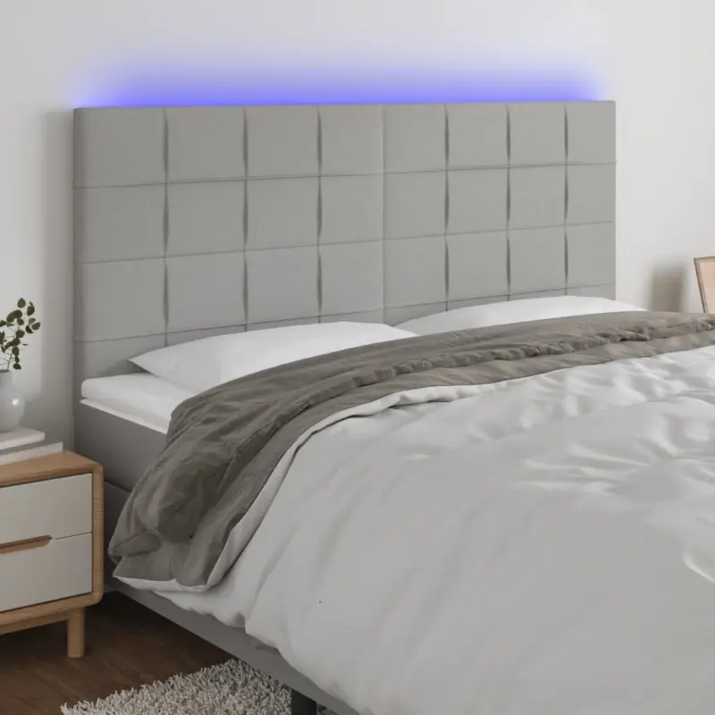 Zagłówek do łóżka z LED, jasnoszary, 200x5x118/128 cm, tkanina
