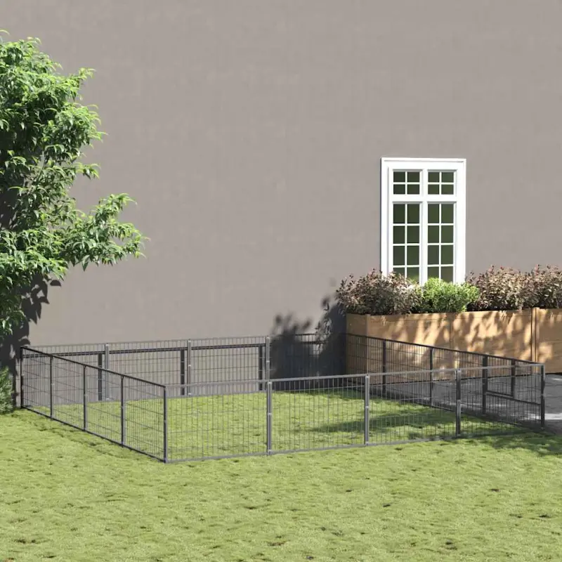Kojec dla psa, srebrny, 16 m², stalowy