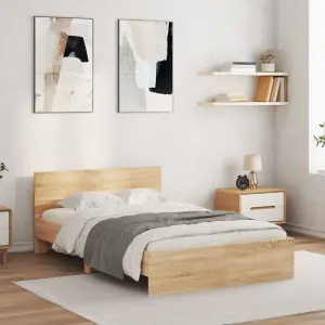 Rama łóżka z wezgłowiem i LED, dąb sonoma, 135x190 cm