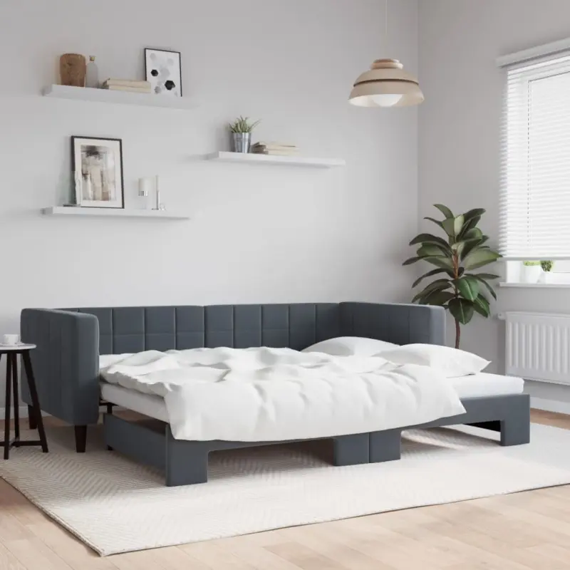 Sofa rozsuwana, ciemnoszara, 90x190 cm, aksamit