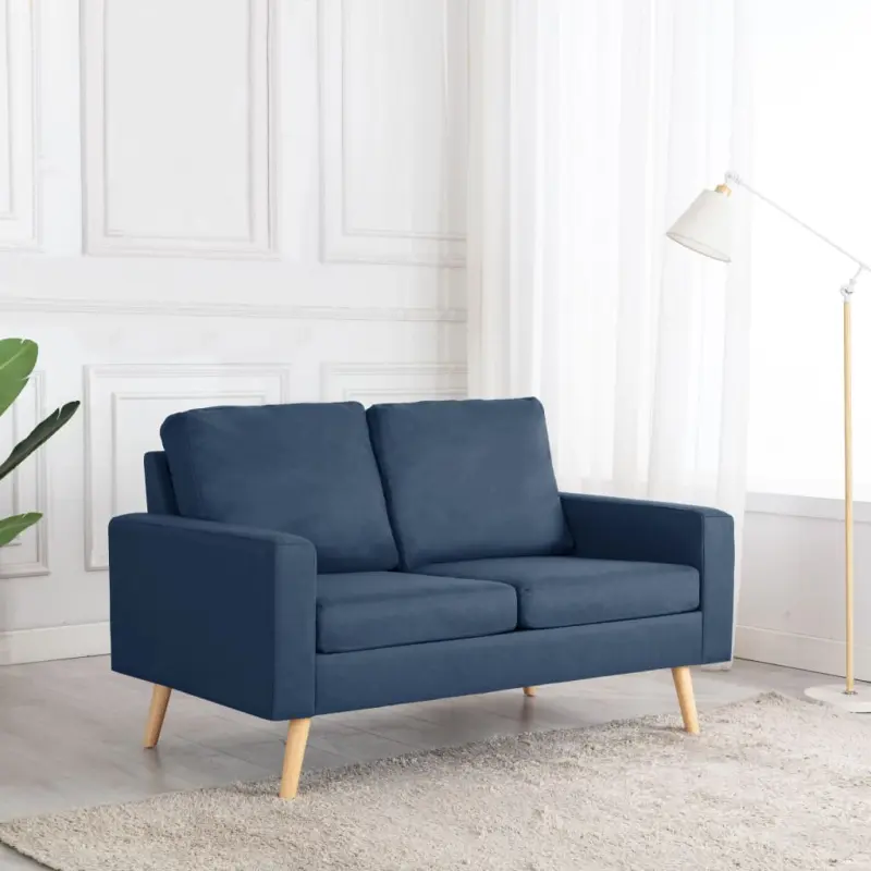 2-osobowa sofa, niebieska, tapicerowana tkaniną